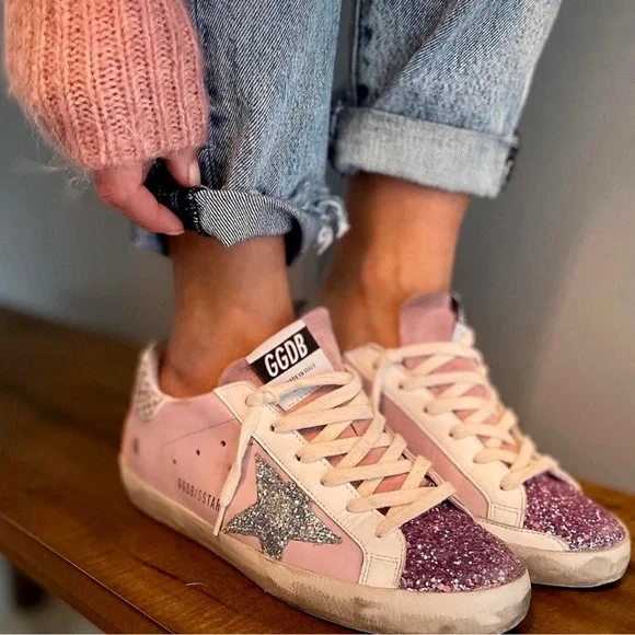 【Golden Goose】Super Star Glitter Star Pink Tap Sneakers Golden Goose | Shoes | Sperstar Sneakers In Pink Leather